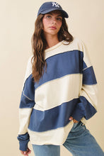 Pineapple Navy Oversized Color Block Long Sleeve Pullover