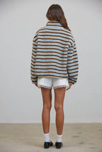Blue Brown Relaxed Sherpa Striped Half Zip Pullover