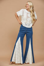 Mid Denim Lace Detail Wide Leg Jeans