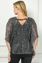Black Silver Moonlight Hologram Sequin Layered Poncho Blouse