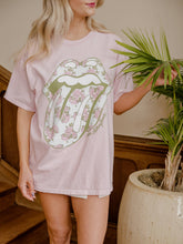 Rolling Stones Floral Lick Pink Thrifted Graphic Tee
