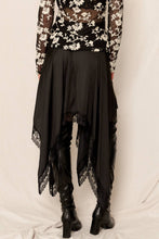 Black Uneven Hem Lace Trim Midi Skirt