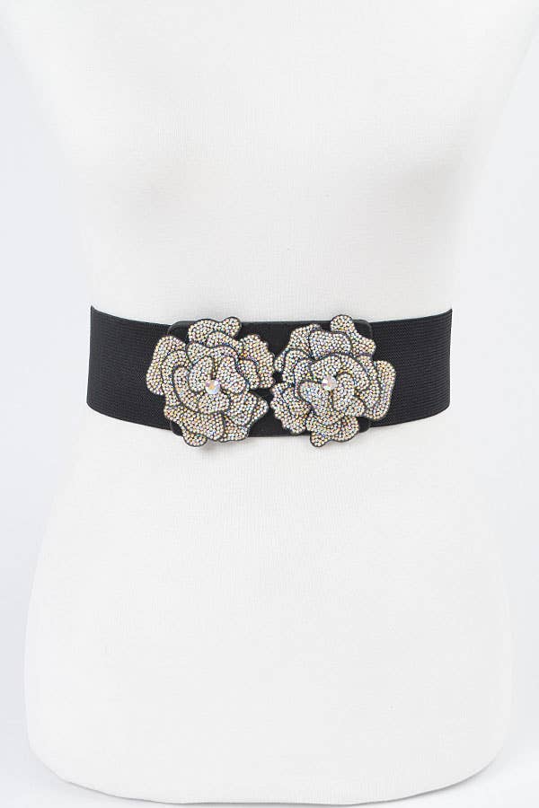 Black Stone Flower Elastic Belt