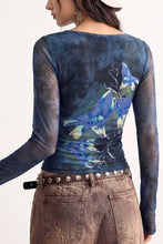 Navy Sheer Floral Print Long Sleeve Top