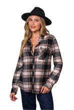 Jet Black Long Sleeve One Pocket Plaid Top