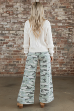 Green Camo Drawstring Elastic Waist Wide Leg Pants