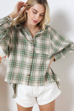Olive Green Plaid Oversized Button up Boyfriend Shirt