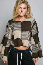 Black Round Neck Unique Patchwork Panels Cropped POL Top
