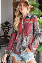 Mocha Coral Bandana Print Woven Long Sleeve Bucketlist Shirt: