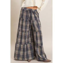 Blue Tiered Plaid Wide-Leg Pants