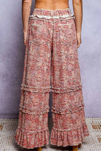 Pink Multi Vintage Distressed Plaid Ruffle Hem High Rise Wide Leg POL Pants