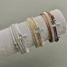 Blue Blessed Cross Rhinestone Multi-layer Leather Bracelet