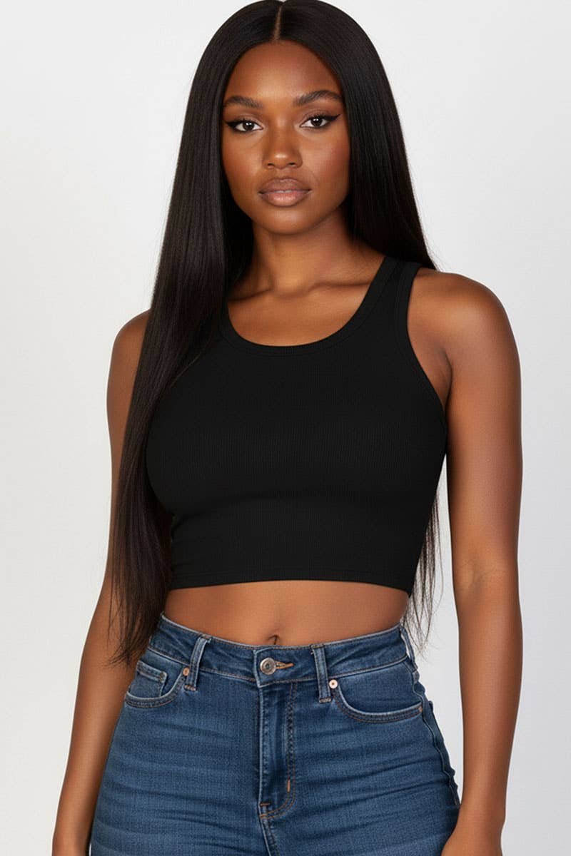 Black Ribbed Tank Top