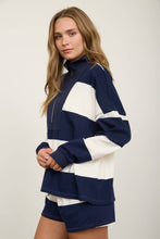 WIDE STRIPE HALF ZIP LONG SLEEVE KNIT TOP : HUNTER GREEN