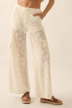 Cream Floral Lace Drawstring Cargo Pants