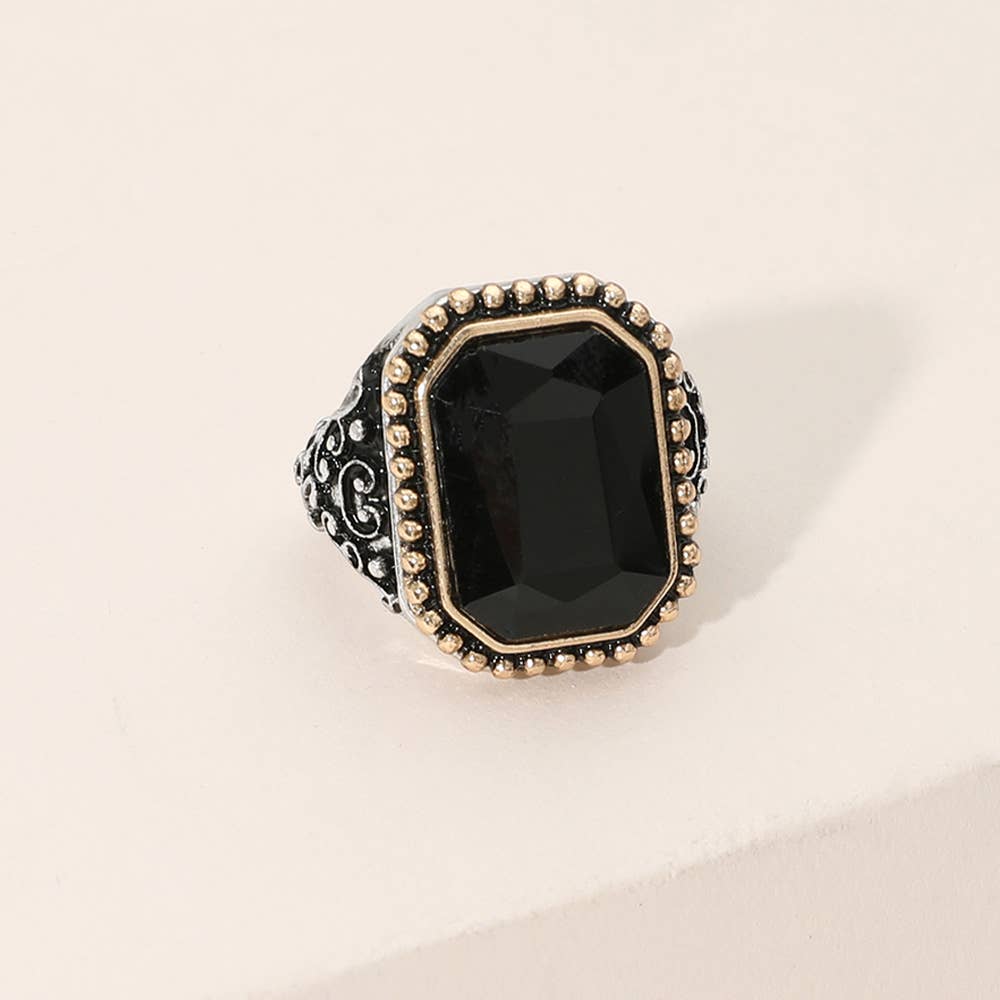 Black Rectangle Stone Stretch Ring