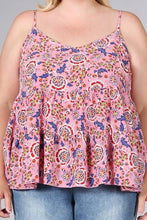 Mauve Plus Size Top Floral Paisley Print Ruffle Cami