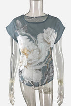 Grey Floral Sheer Round Neck T-Shirt