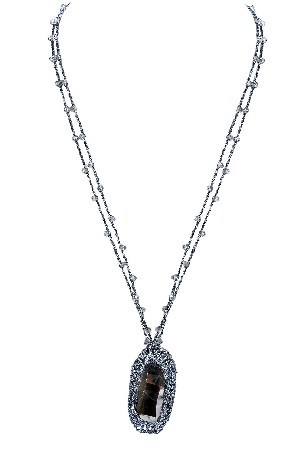 Grey Fashion Crystal Pendant Long Necklaces