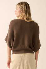Espresso Short-Sleeve Pointelle Ribbed Knit Sweater