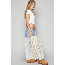 Denim Multi Woven floral print mixed POL Skirt