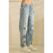 Denim Floral Embroidered Distressed Oli+Hali Jeans