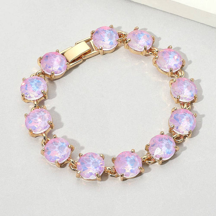 Lavender Opal American USA Round Stone Link Evening Bracelet