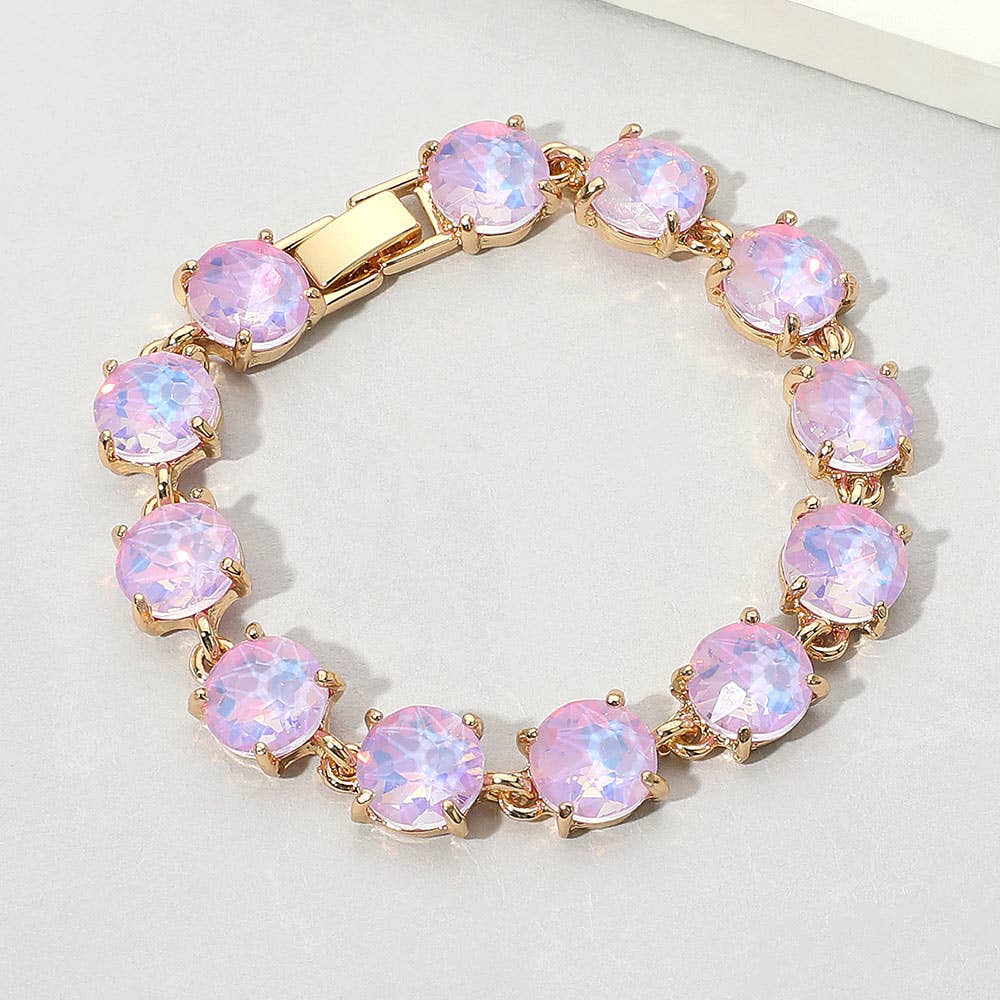 Lavender Opal American USA Round Stone Link Evening Bracelet