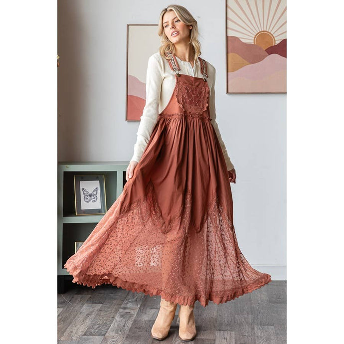 Copper Brown Mineral Washed Sleeveless Lace Pleated Oli+Hali Skirtall