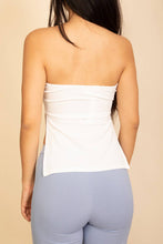 White Strapless Ribbed Side-Slit Flare Top