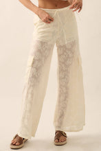 Cream Floral Lace Drawstring Cargo Pants