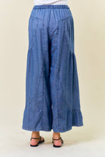Dark Denim Elastic Waist Wide Leg Pants with Side Pocket