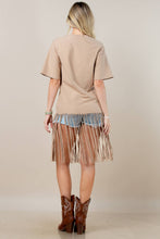 Camel Helen Solid  Fringed  Tunic Top