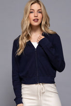 Navy Long Sleeve Crop Zip-Up Thermal Hoodie Jacket