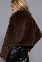 Dark Coffee Long Sleeve Notched Collar Faux Fur Cropped Jacket
