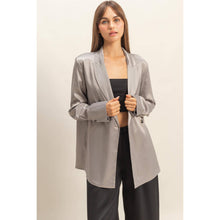 Grey Satin Long Sleeve Blazer