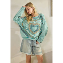 Mint Blue Washed Heart Patchwork Oli+Hali Knit Pullover