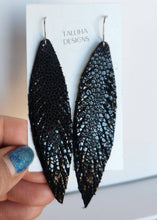 Black Stingray Genuine Leather Boho Feather Fringe Earrings