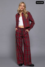 Wine Navy Wide Leg Plaid Woven Pants
