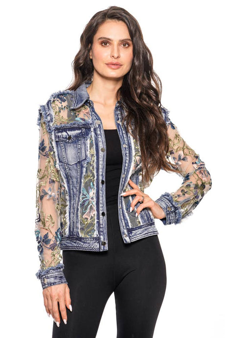 Denim Jacket with Floral Embroidery