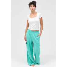 Turquoise Mineral Wash Wide Leg Cargo Pants