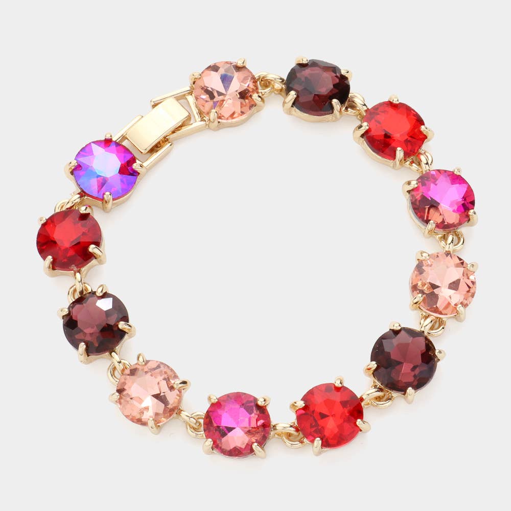 Multi Red American USA Round Stone Link Evening Bracelet