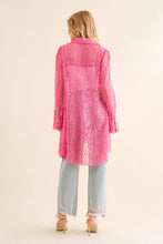 Hot Pink Lace Tunic Flow Hem Bell SLV Button Up Shirt