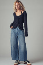 Grey Lace Trim Ribbed Button-Up Urban Daizy Top