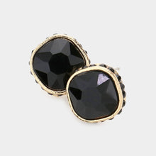 Graphite Rhinestone Trimmed Square Stone Evening Stud Earrings