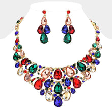 Jet Black Teardrop Stone Cluster Evening Necklace
