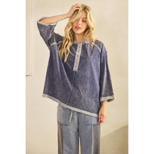 Navy Mineral Wash Henley Sage + Fig Pullover