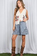 Washed Denim Ruffle Accent 100%Tencel Chambray Denim Shorts