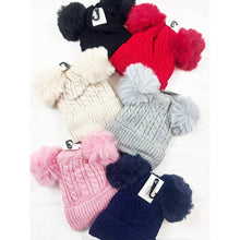 Kids Double Pom Pom Cable Knit Beanie: MIX COLOR / ONE(10)