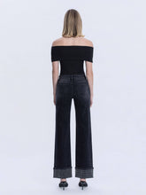 Black Mid Rise Rhinestone Cuffed Black Slim Wide Flying Monkey Jeans